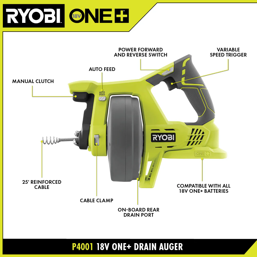 18V ONE+ Drain Auger (Tool Only) - Image 2