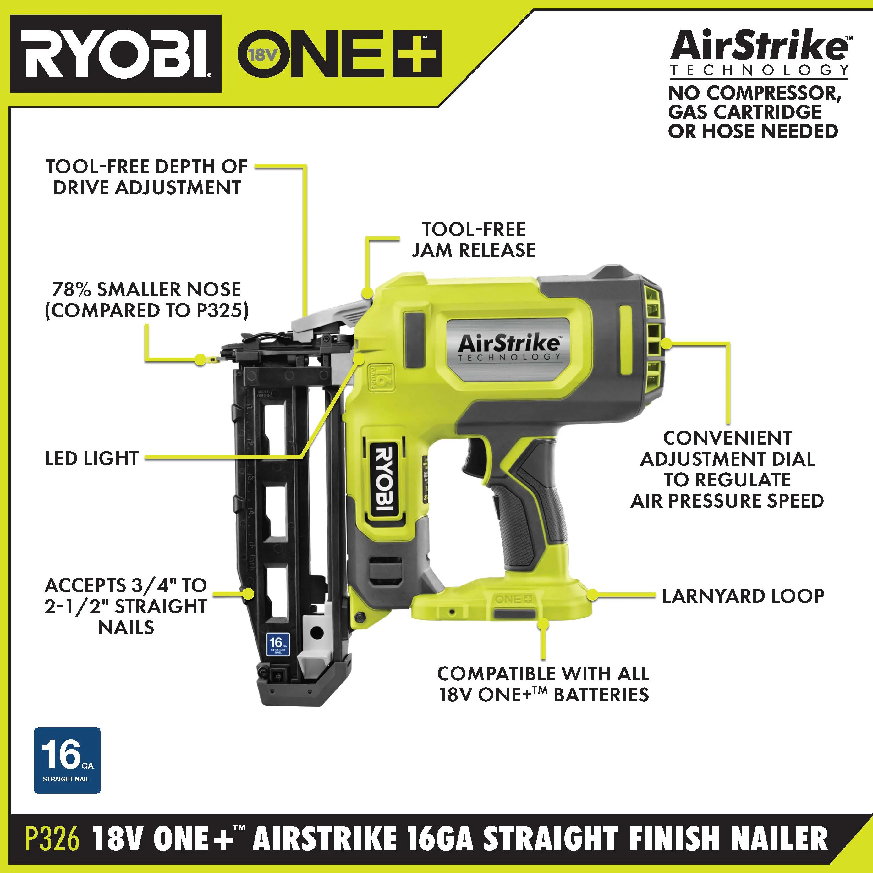 18V ONE+ AIRSTRIKE 16GA FINISH NAILER - Image 2