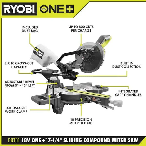 18V ONE+ 7-1/4" Sliding Compound Miter Saw - Image 2
