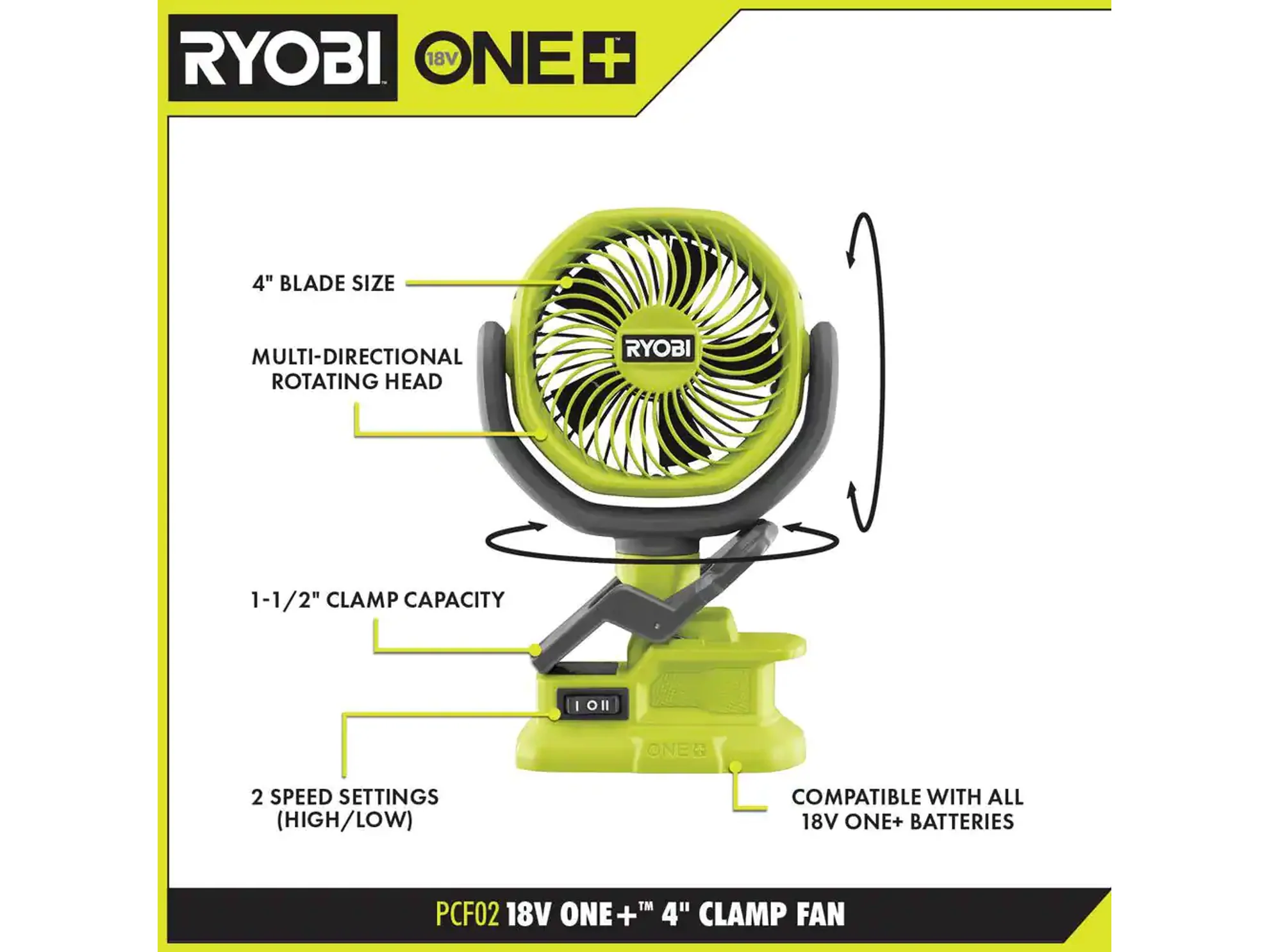 18V ONE+ 4" Clamp Fan - Image 2