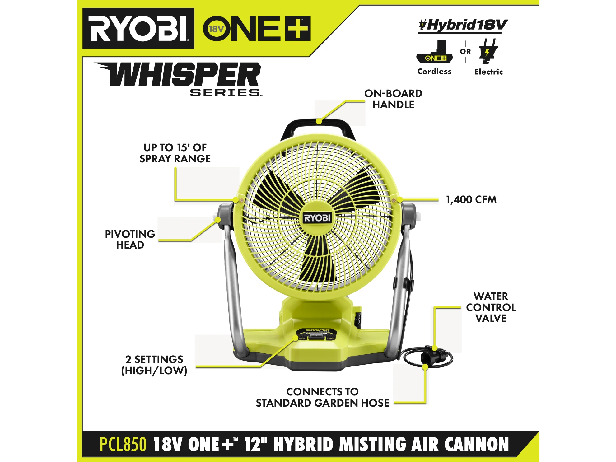 18V ONE+ 12" HYBRID MISTING AIR CANNON FAN - Image 2
