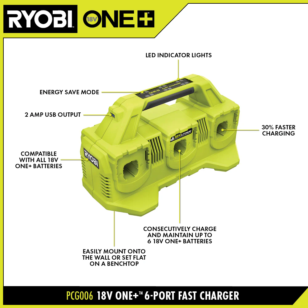 18V ONE+ 6-PORT FAST CHARGER - Image 2