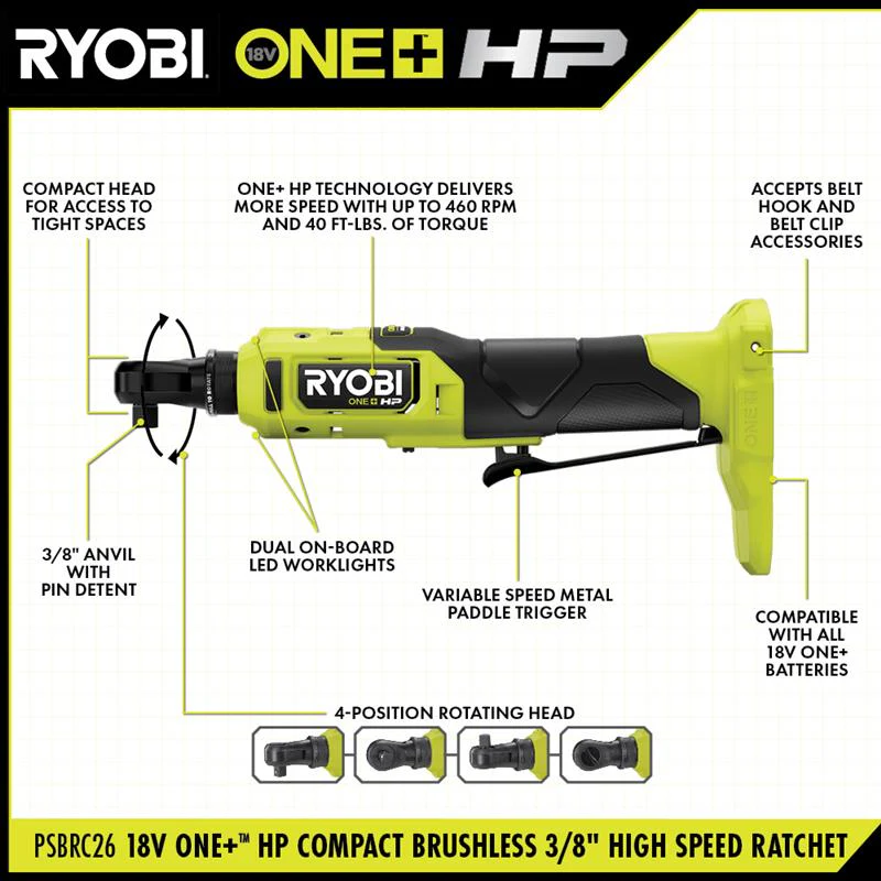 18V ONE+™ HP COMPACT BRUSHLESS 3/8" High Speed Ratchet - Image 2