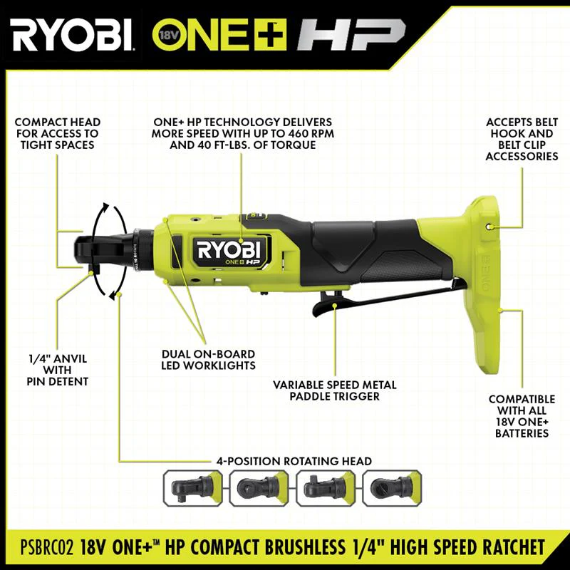 18V ONE+™ HP COMPACT BRUSHLESS 1/4" High Speed Ratchet - Image 2