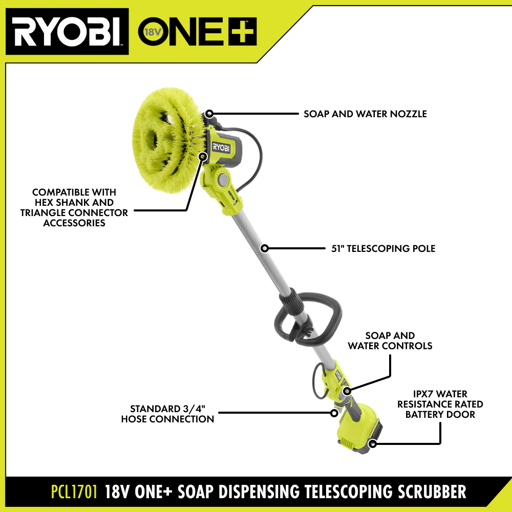 18V ONE+ VORTEX SOAP DISPENSING TELESCOPING SCRUBBER - Image 2