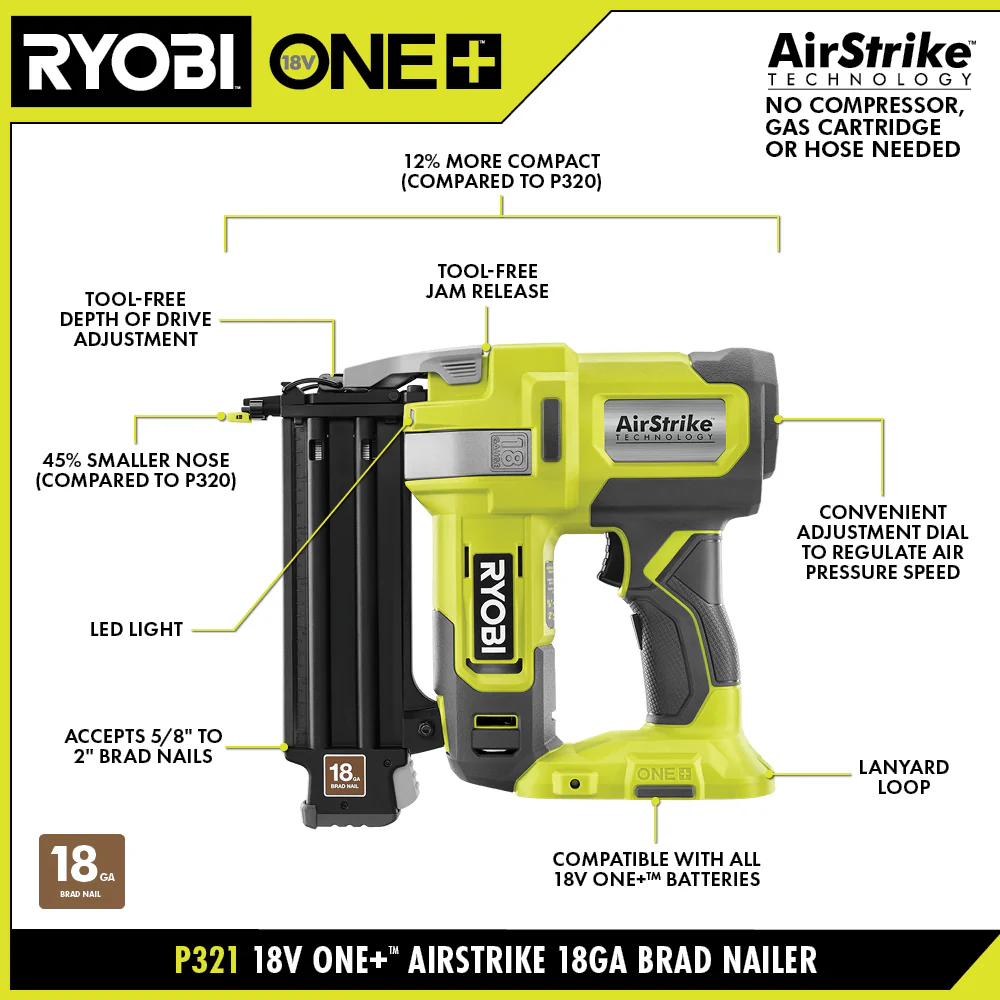 18V ONE+ AIRSTRIKE 18GA BRAD NAILER KIT - Image 2