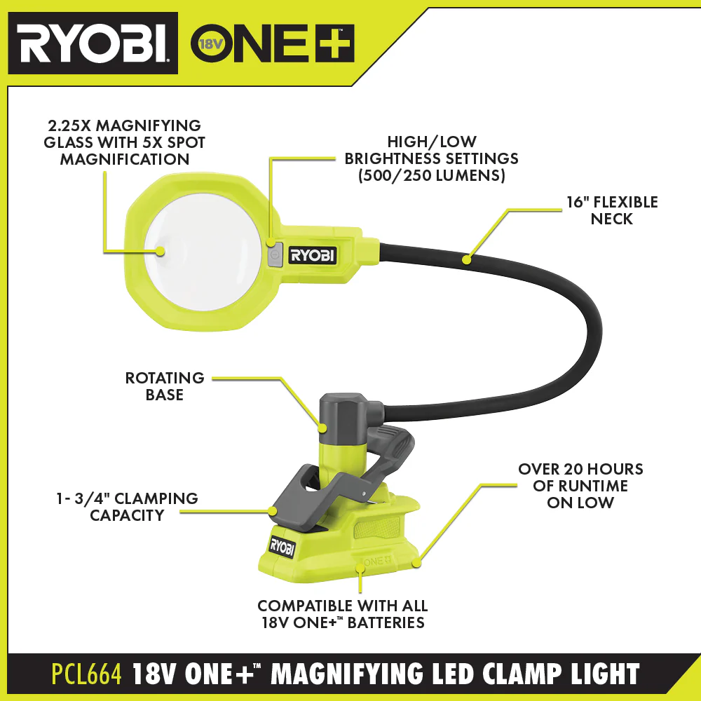 ONE+ 18V Magnifying Clamp Light Kit - Image 2