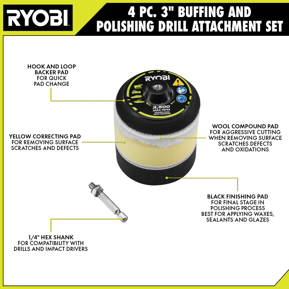 4 PC. 3" Buffing and Polishing Drill Attachment Set - Image 3
