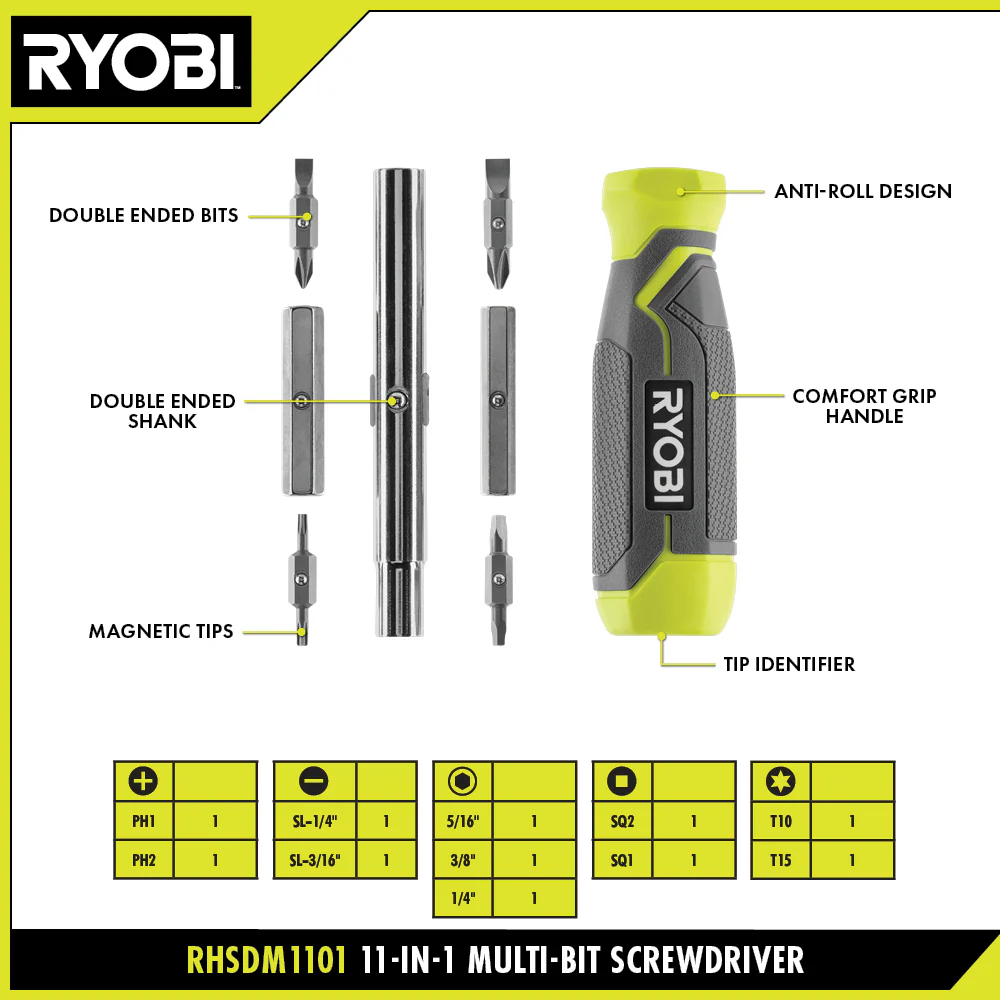 11-in-1 Multi-bit Screwdriver with Cushion Grip Handle - Image 4