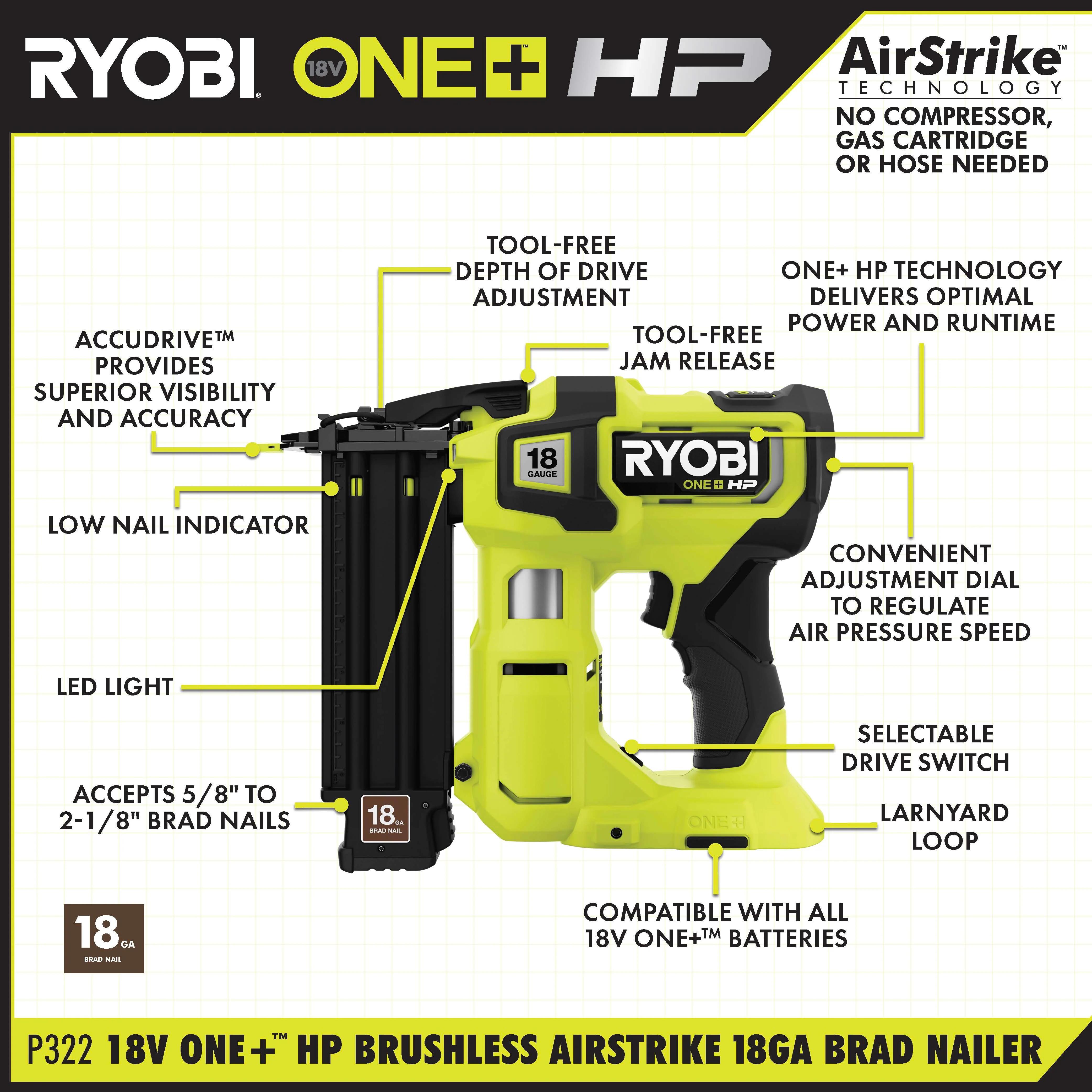 18V ONE+ HP BRUSHLESS AIRSTRIKE 18GA BRAD NAILER KIT - Image 2