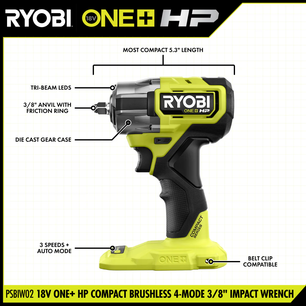 18V ONE+ HP Compact Brushless 4-Mode 3/8" Impact Wrench - Image 3