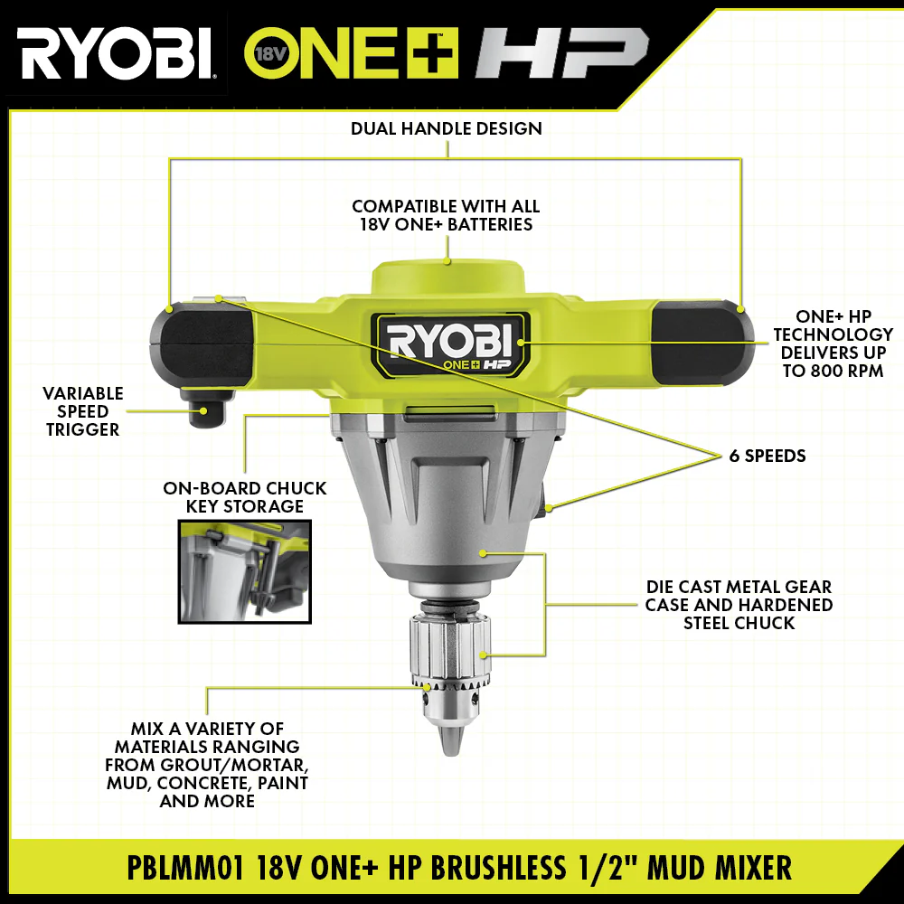 18V ONE+ HP BRUSHLESS 1/2" MUD MIXER - Image 2