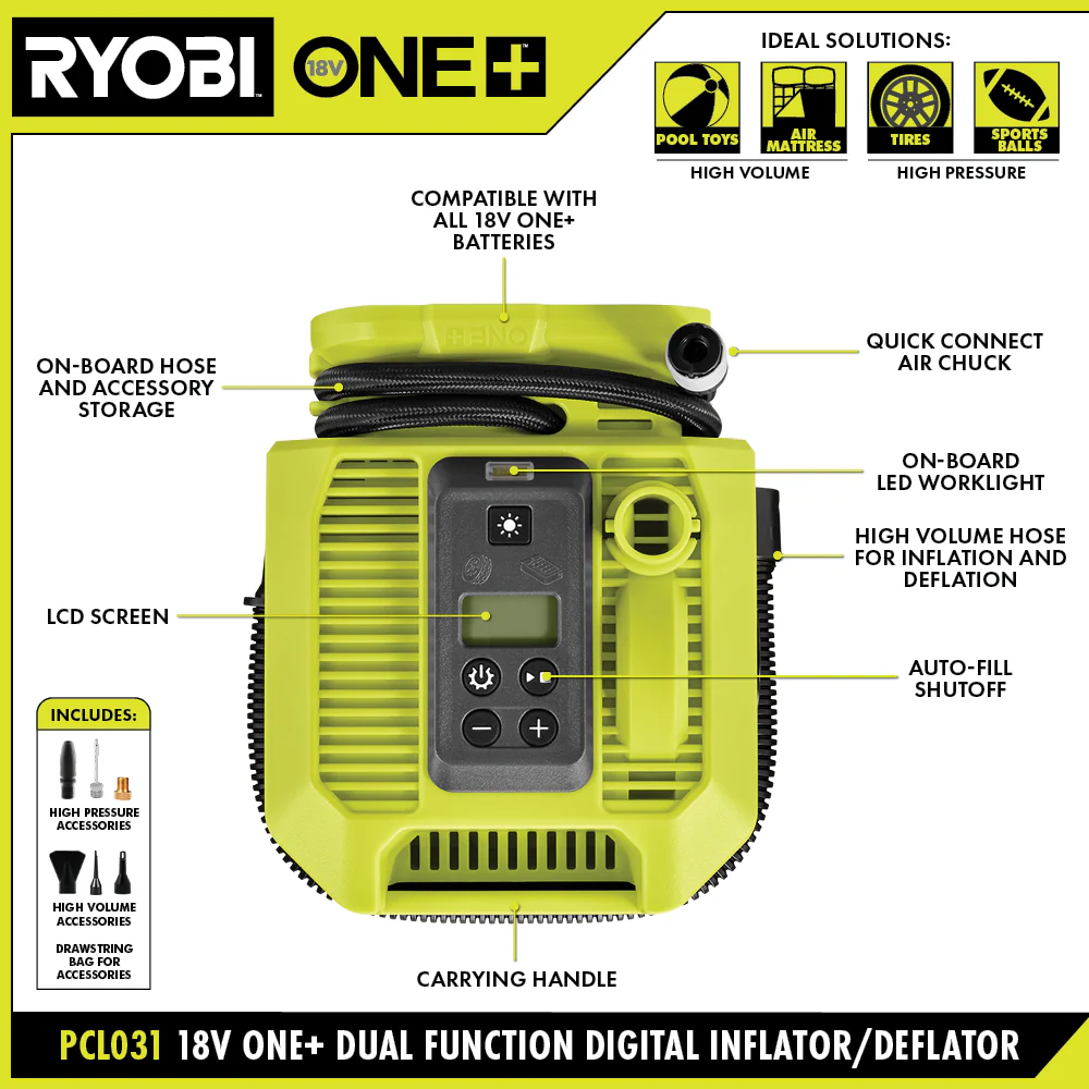 18V ONE+ DUAL FUNCTION DIGITAL INFLATOR/DEFLATOR - Image 3