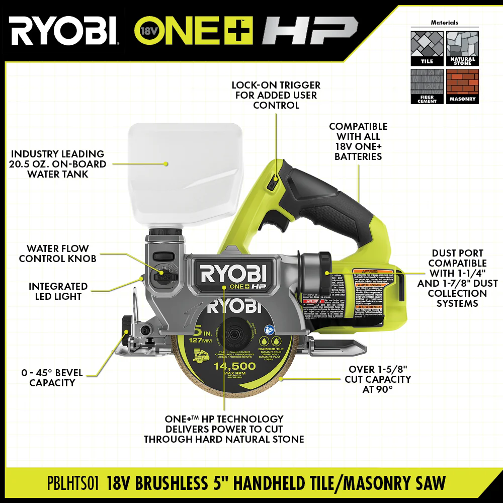 18V ONE+ BRUSHLESS 5" HANDHELD TILE/MASONRY SAW - Image 3