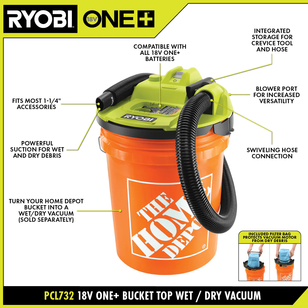 18V ONE+ BUCKET TOP WET/DRY VACUUM - Image 3