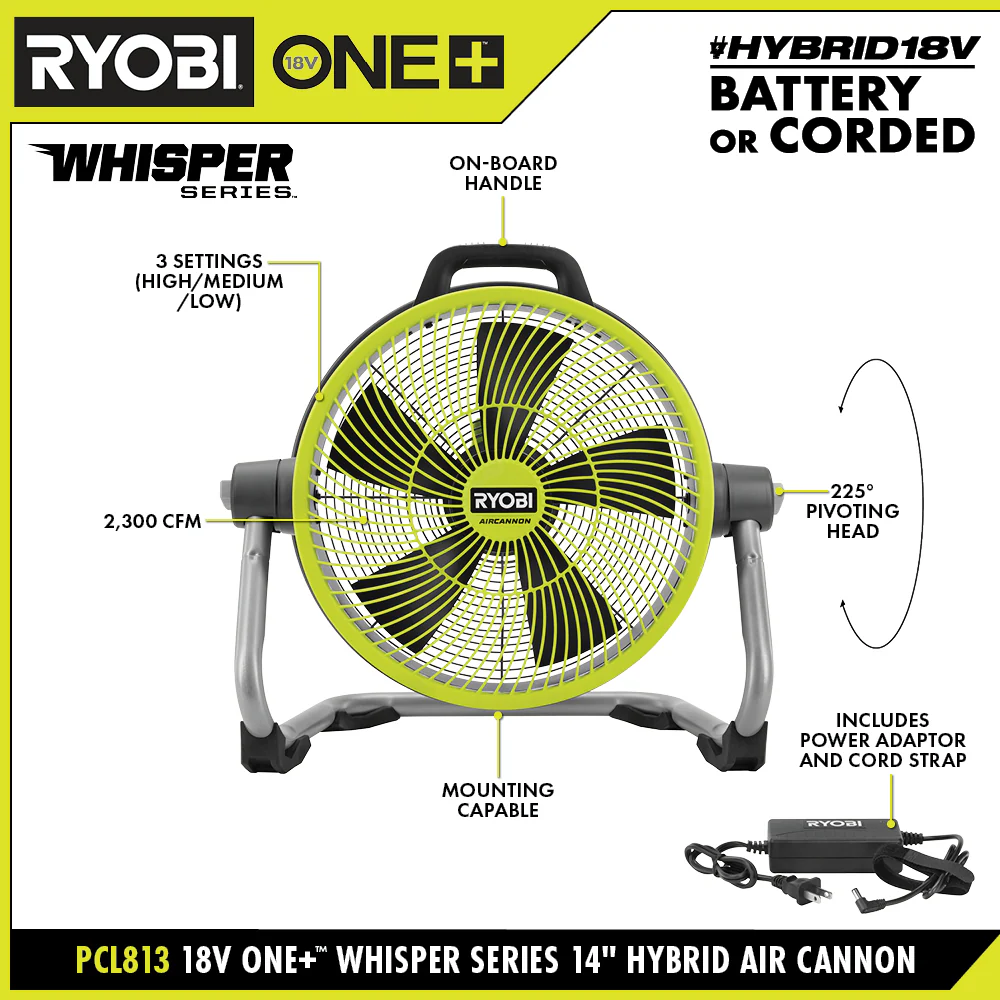 18V ONE+ HYBRID WHISPER SERIES 14" AIR CANNON FAN KIT - Image 2