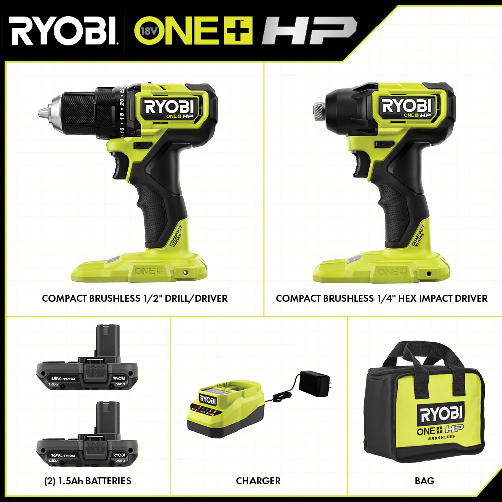 18V ONE+ HP COMPACT BRUSHLESS 2-TOOL COMBO KIT - Image 2