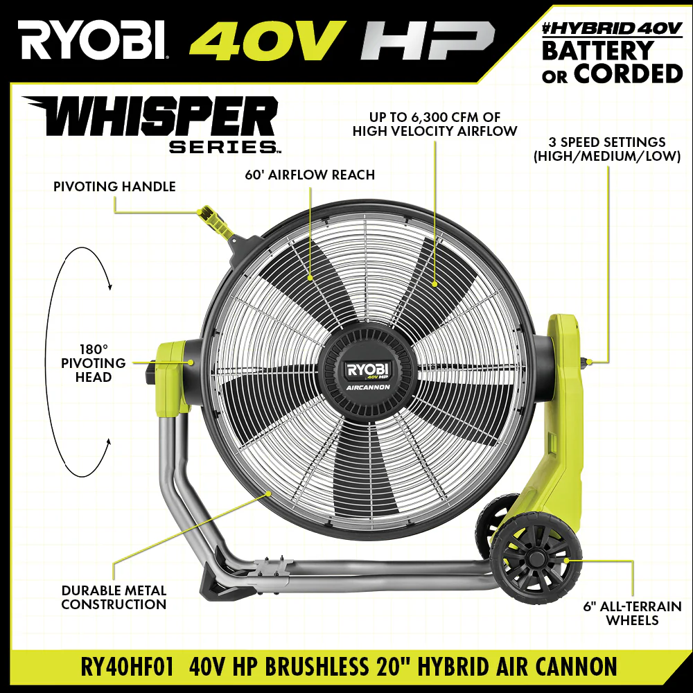 40V HP BRUSHLESS HYBRID WHISPER SERIES 20" AIR CANNON FAN - Image 3