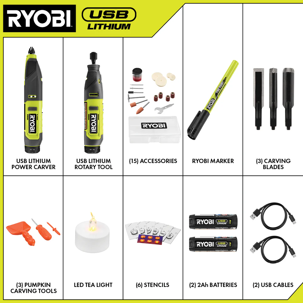 USB LITHIUM 2-TOOL COMBO KIT WITH PUMPKIN CARVING TOOLS - Image 3