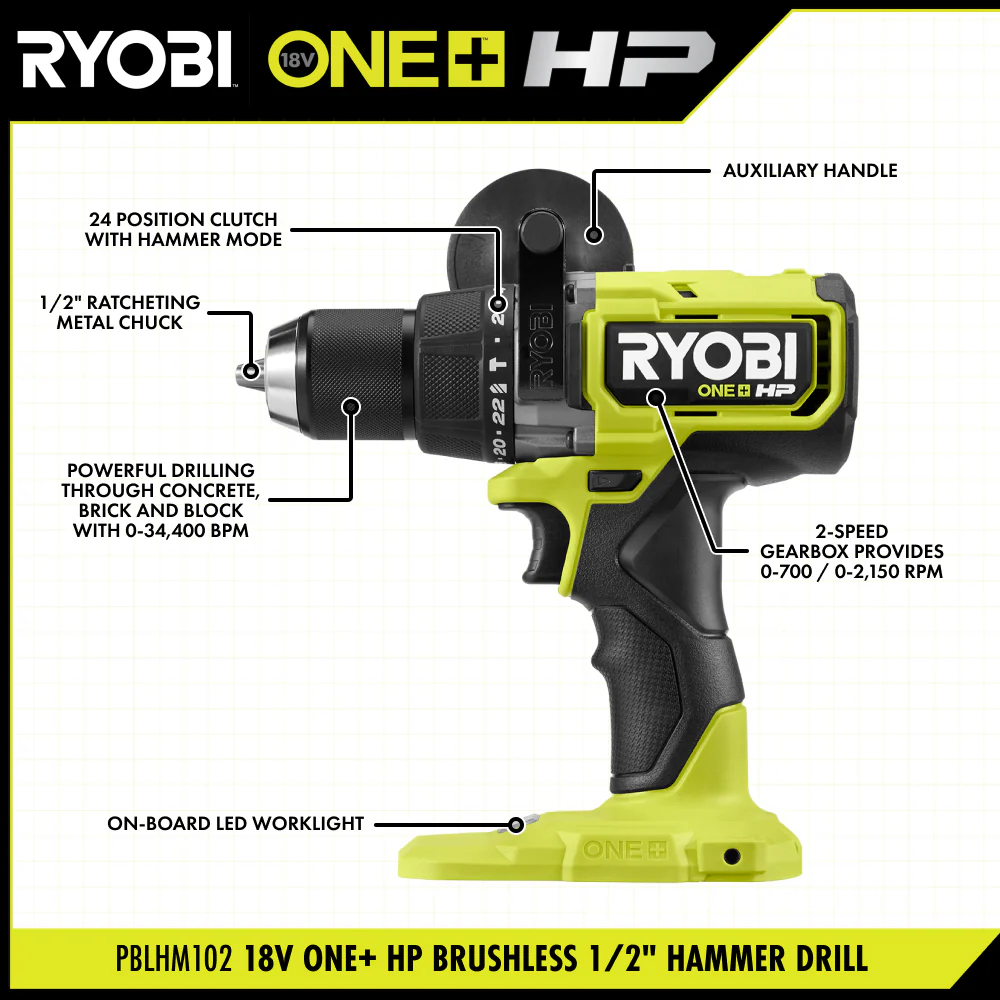18V ONE+ HP Brushless 1/2" Hammer Drill Kit - Image 2