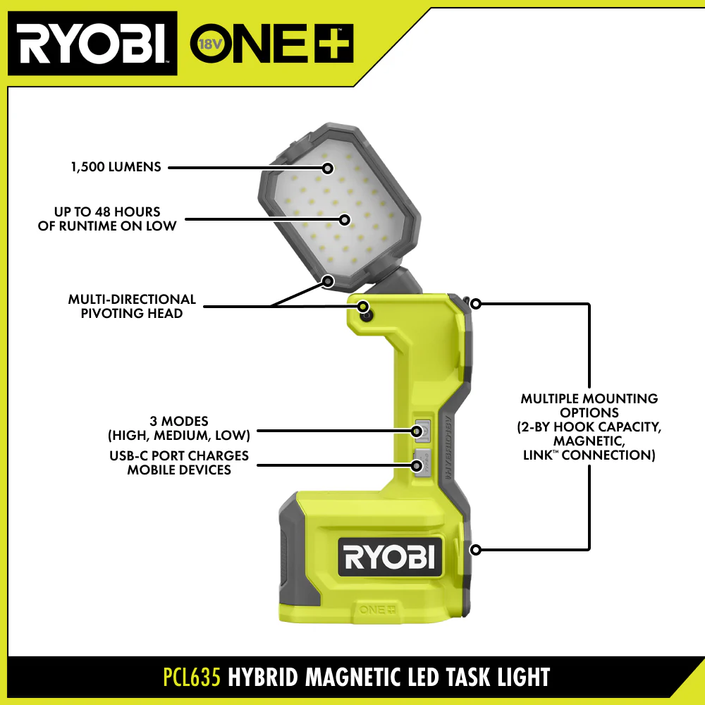 ONE+ 18V Hybrid Cordless LED Magnetic Task Light (Tool Only, Magnetic LED Light) - Image 2