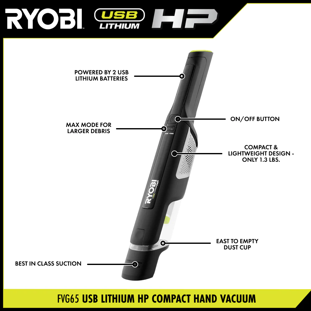 USB Lithium HP Compact Hand Vacuum Cleaner Kit with (2) USB Lithium 2.0 Ah Batteries and Charger - Image 3