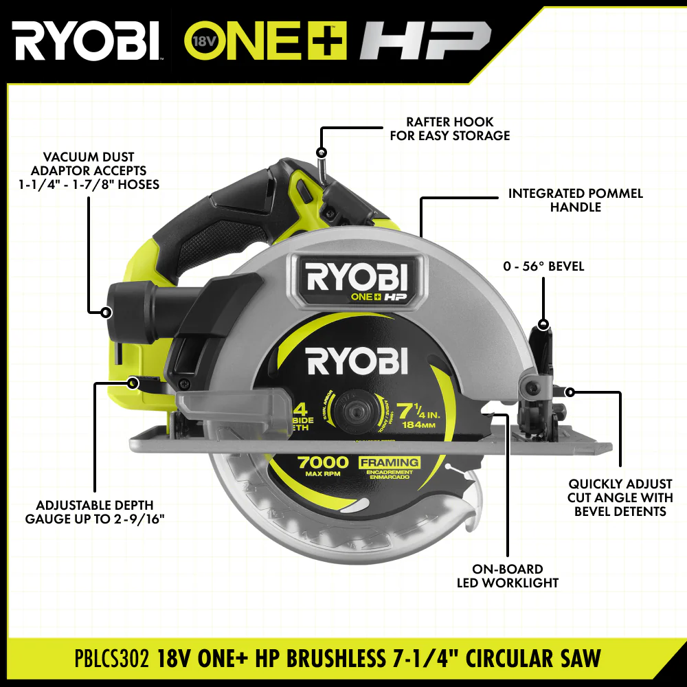 18V ONE+ HP Brushless 7-1/4" Circular Saw - Image 2