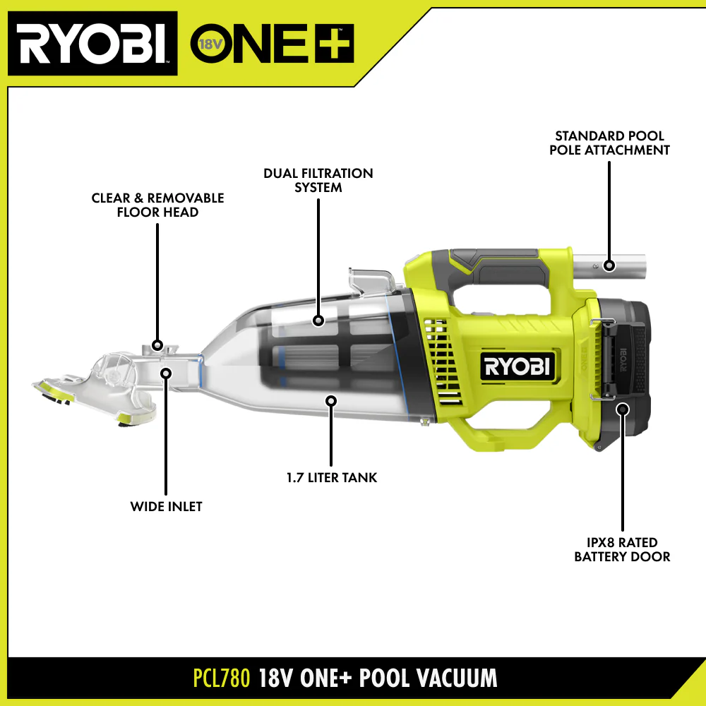 18V ONE+ Handheld Cordless Pool Vacuum Cleaner (Tool Only) with Floor Head - Image 2