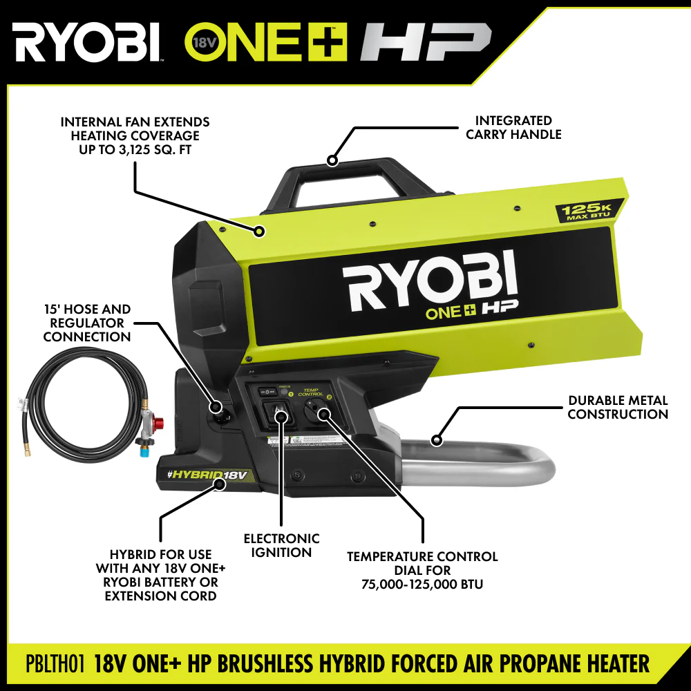 18V ONE+ HP Brushless Hybrid Forced Air Propane Heater - Image 2