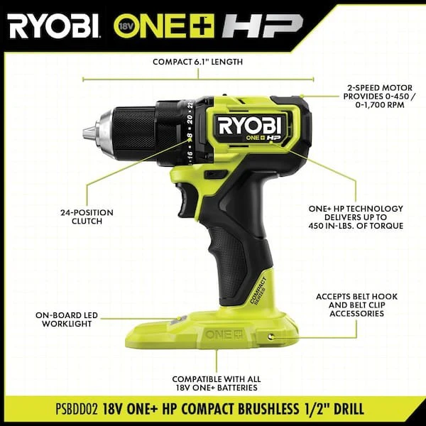 18V ONE+ HP Compact Brushless 1/2" Drill/Driver Kit - Image 2