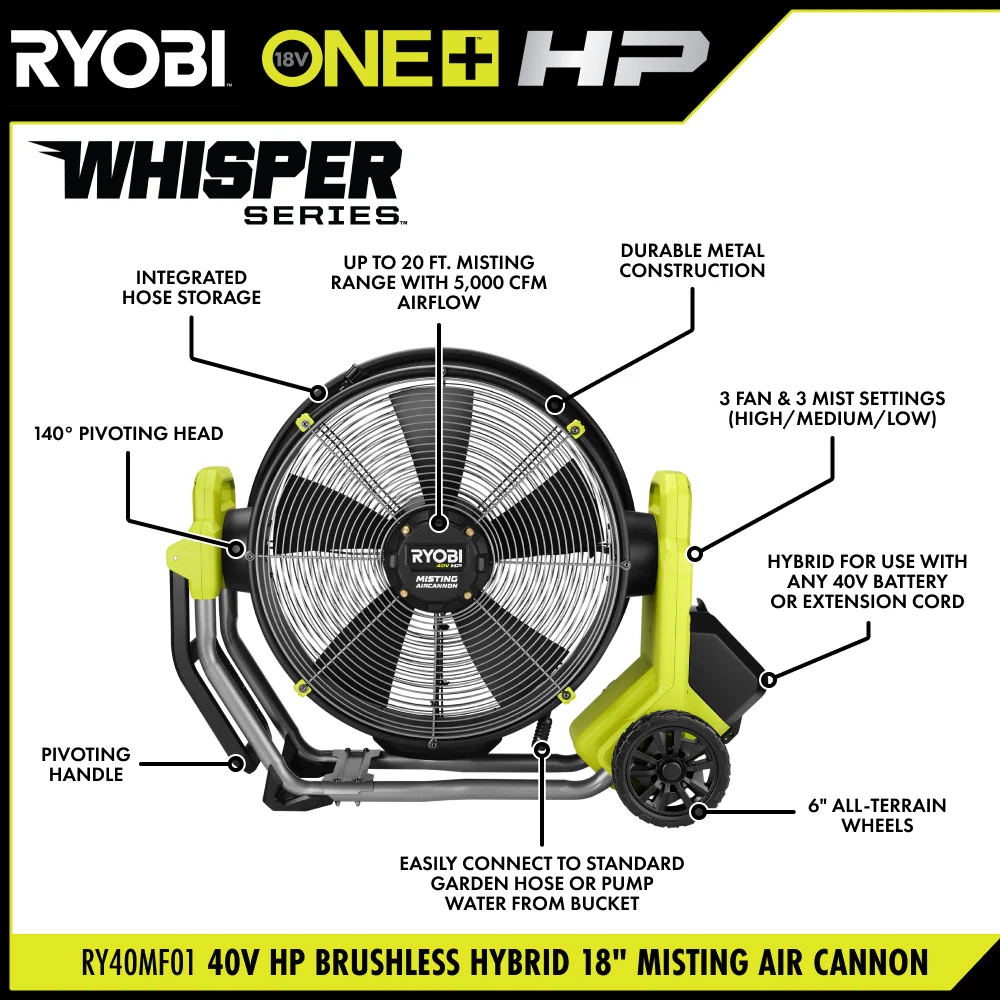 40V HP Brushless Hybrid 18" Misting Air Cannon - Image 2