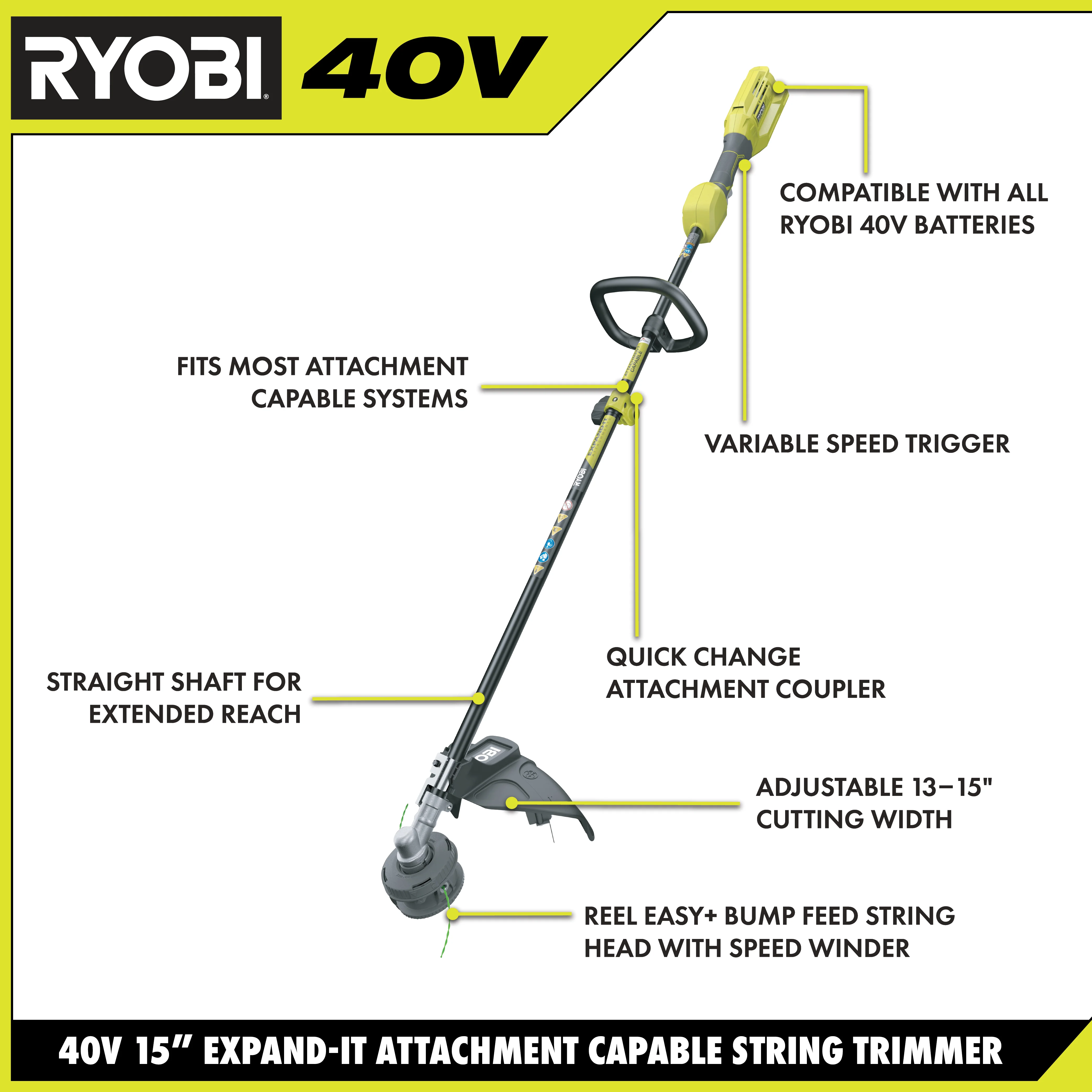 40V ATTACHMENT CAPABLE 15" STRING TRIMMER - Image 3