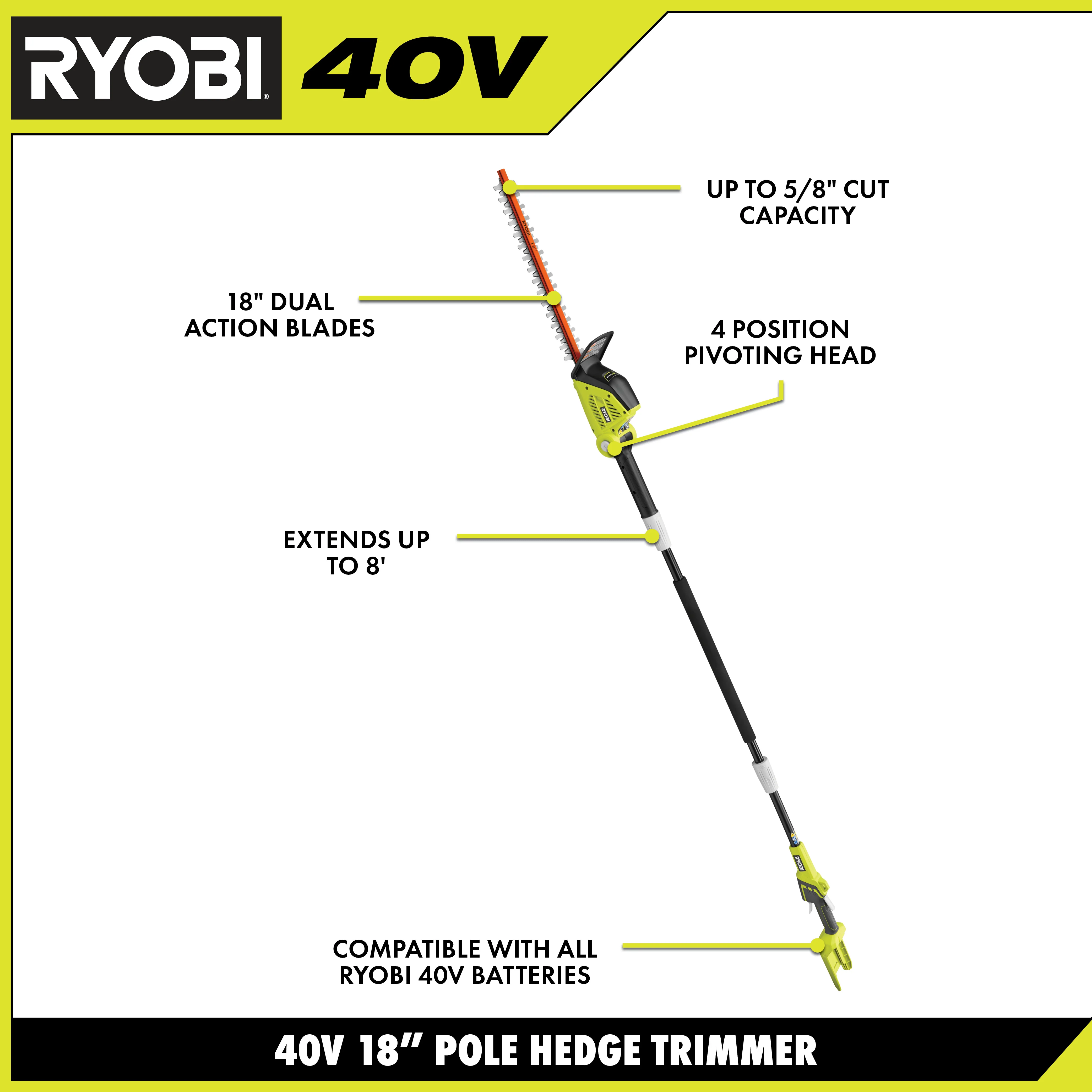 40V 18" POLE HEDGE TRIMMER KIT - Image 3