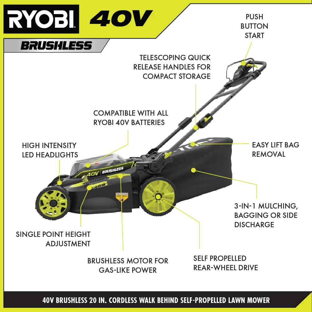 40V BRUSHLESS 20" SELF-PROPELLED LAWN MOWER - Image 2
