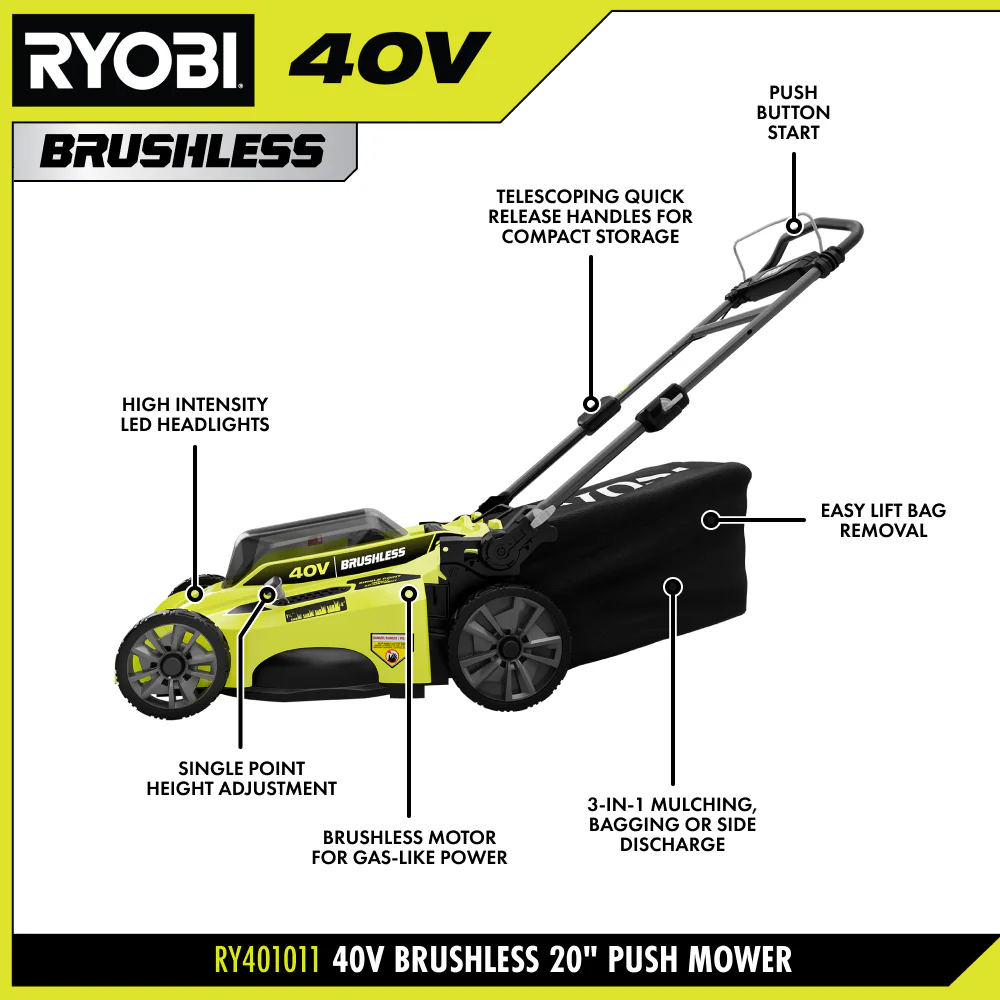 40V BRUSHLESS 20" PUSH LAWN MOWER - Image 2