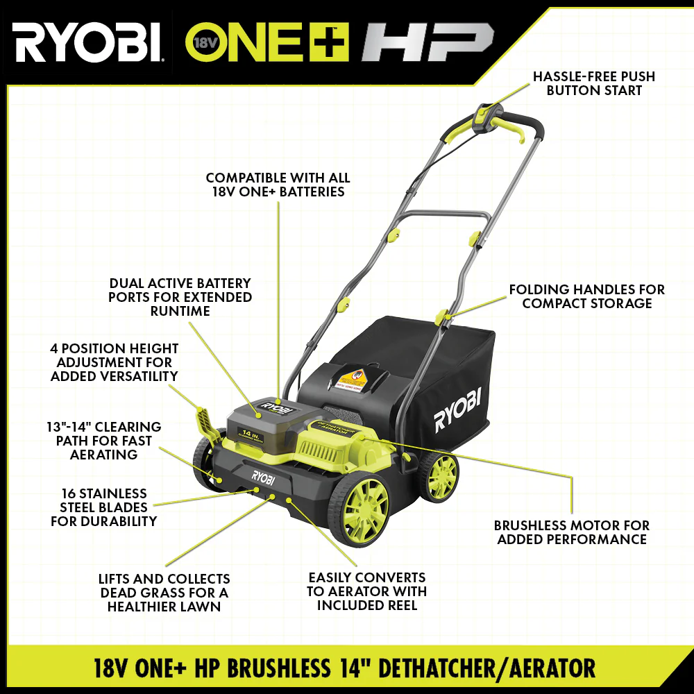 18V ONE+ HP Brushless 14" Dethatcher/Aerator Kit - Image 3