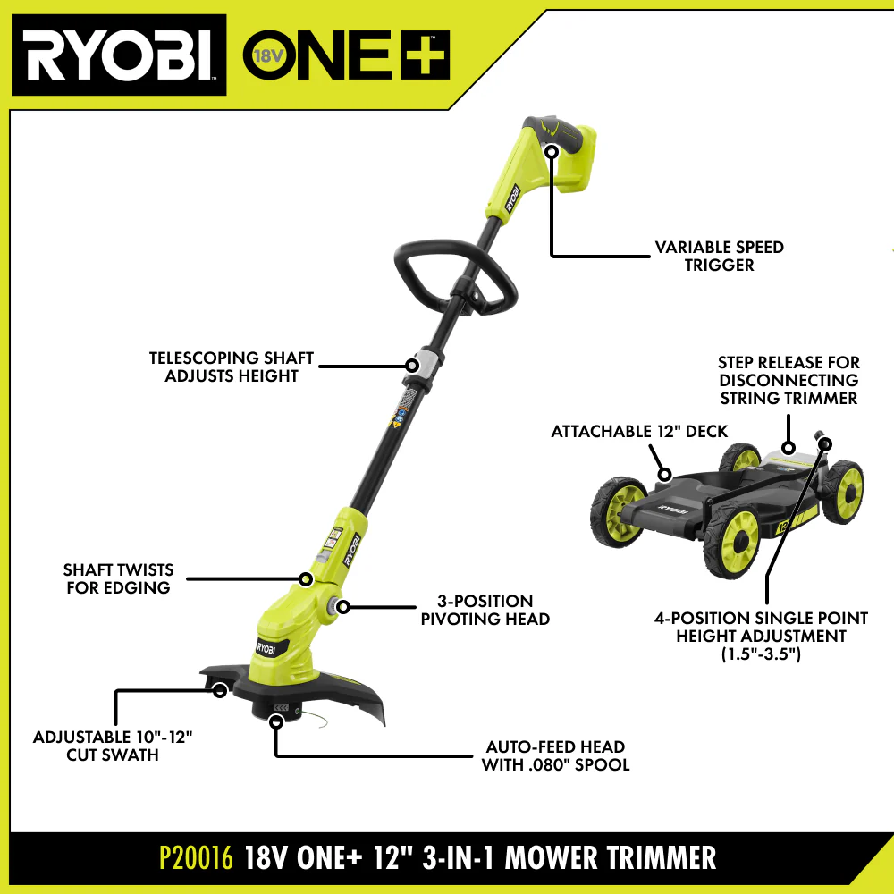 18V ONE+ 3-in-1 Mower, String Trimmer, and Edger Kit - Image 4