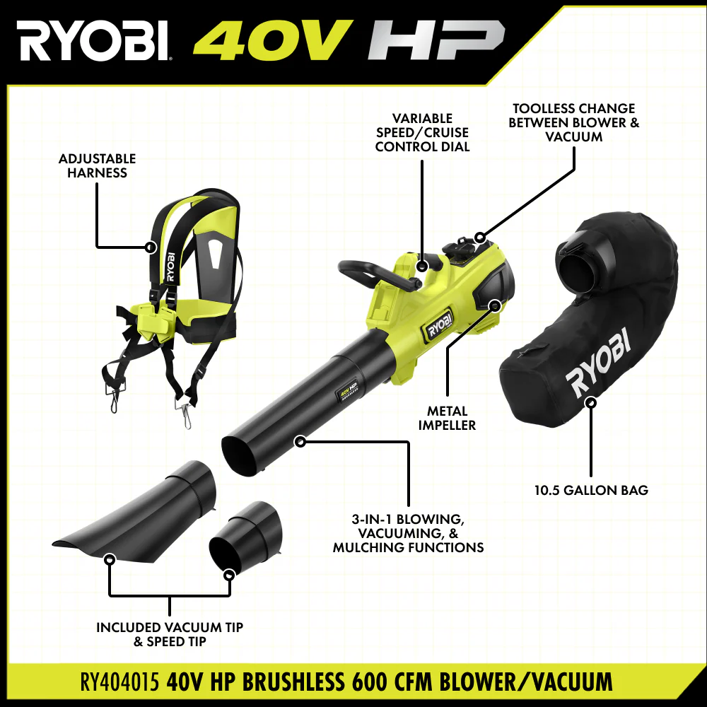 40V HP BRUSHLESS 600 CFM BLOWER/VACUUM KIT - Image 3