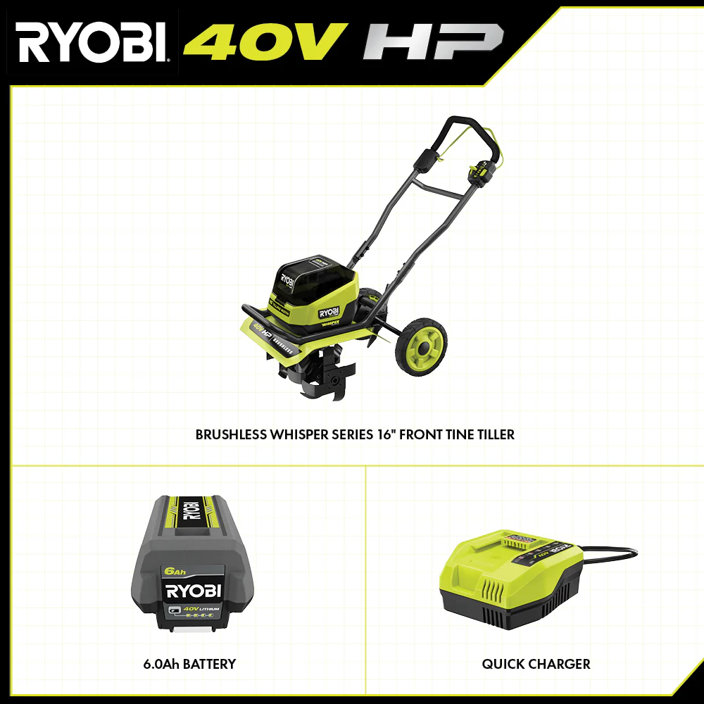 40V HP BRUSHLESS WHISPER SERIES 16" FRONT TINE TILLER KIT - Image 3