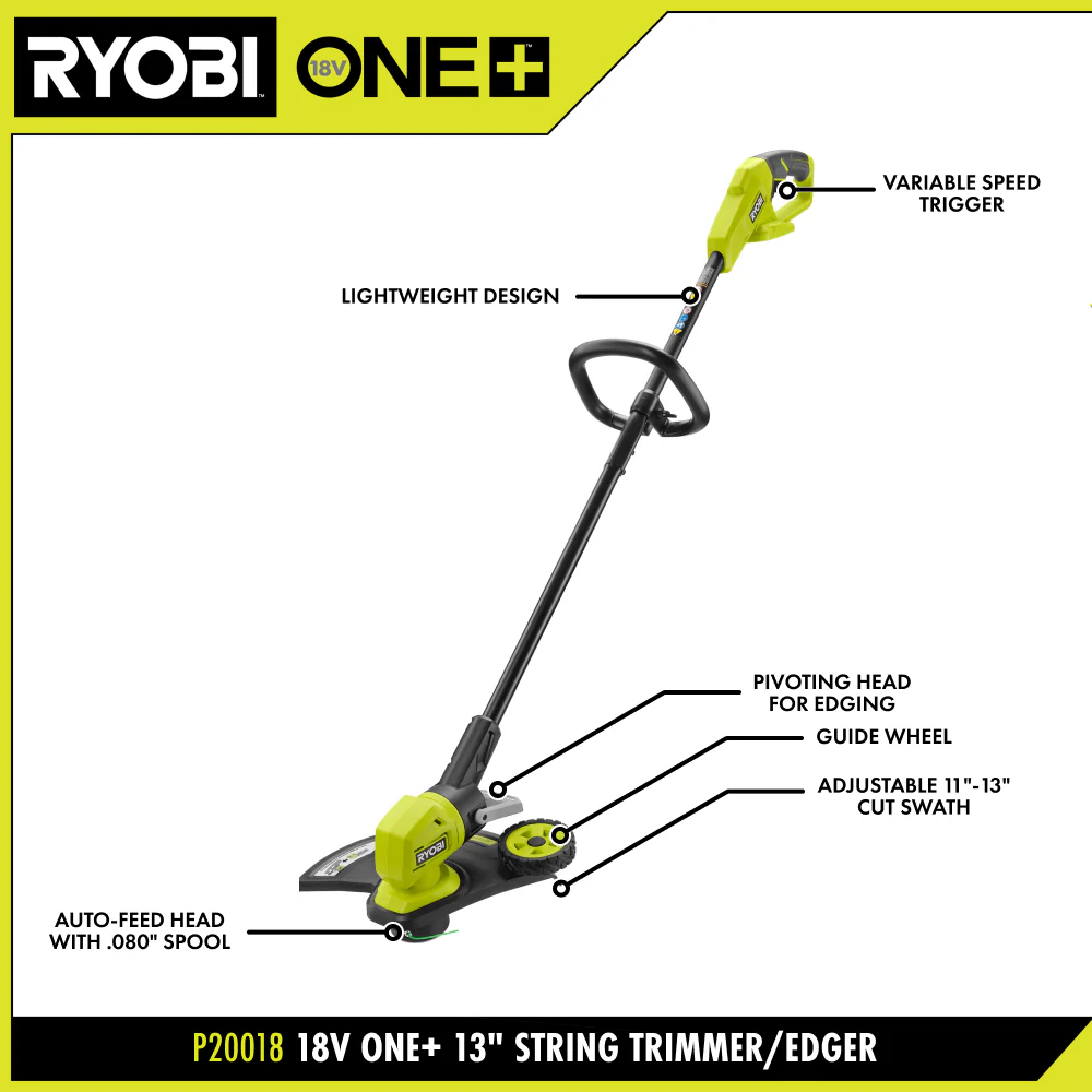 18V ONE+ 13" Cordless Battery String Trimmer/ Lawn Edger with 4.0 Ah Battery and Charger - Image 4