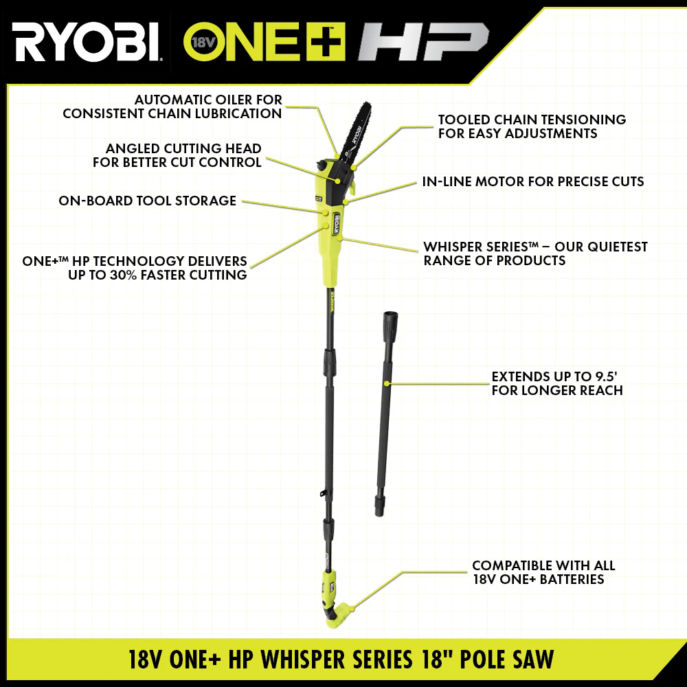 18V ONE+ HP BRUSHLESS WHISPER SERIES 8" POLE SAW - Image 2