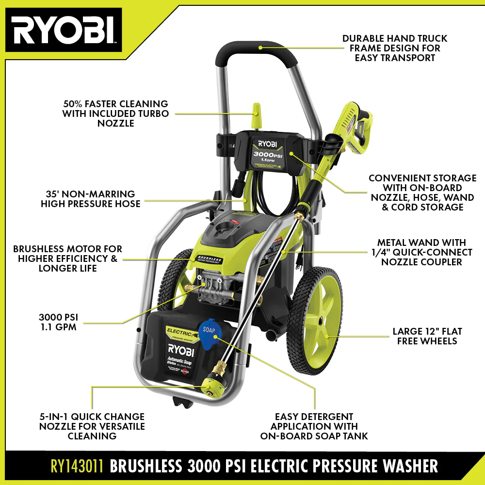 3000 PSI 1.1 GPM BRUSHLESS ELECTRIC PRESSURE WASHER WITH 12" 2300 PSI SURFACE CLEANER - Image 3