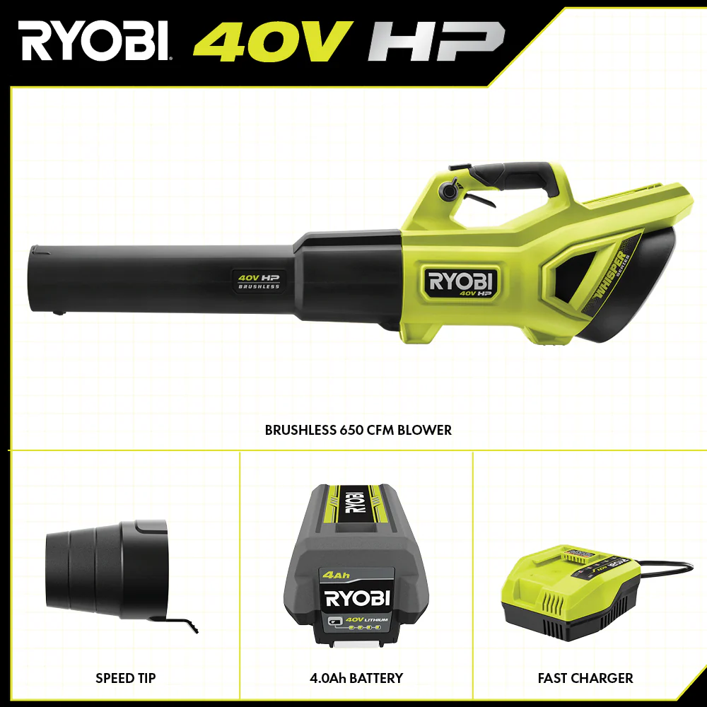 40V HP Brushless WHISPER SERIES 650 CFM 160 MPH Leaf Blower Cordless with 4.0 Ah Battery and Charger - Image 3