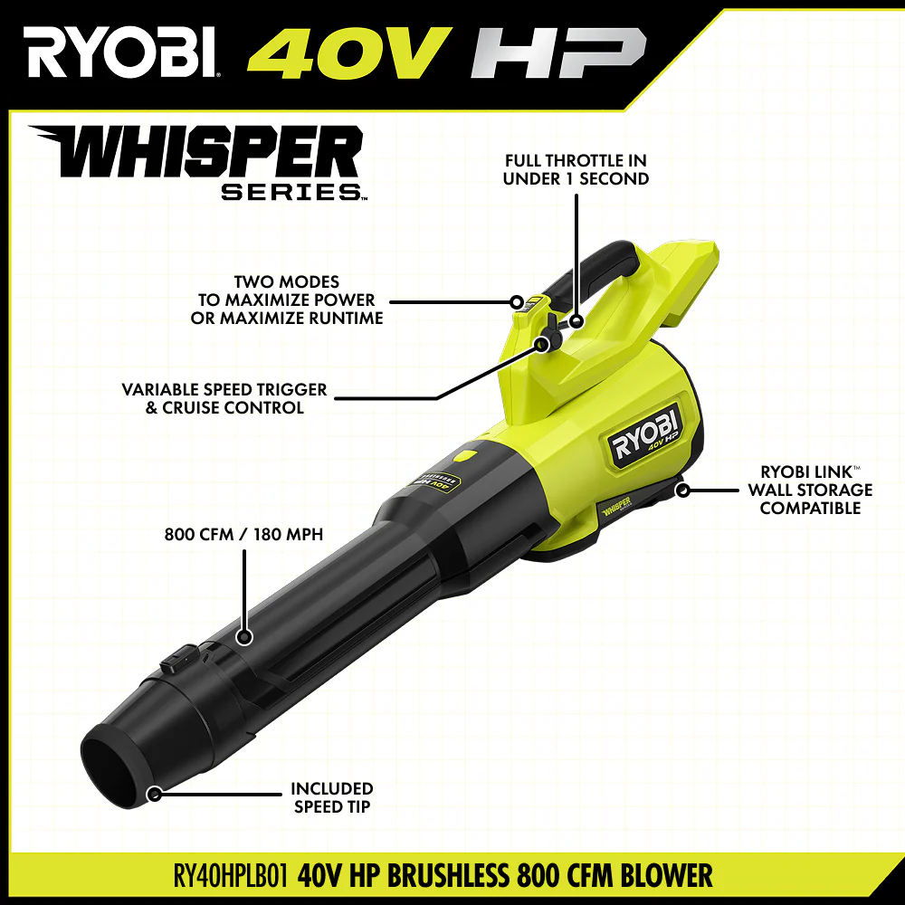 40V HP Brushless 800 CFM WHISPER SERIES Blower - Image 3