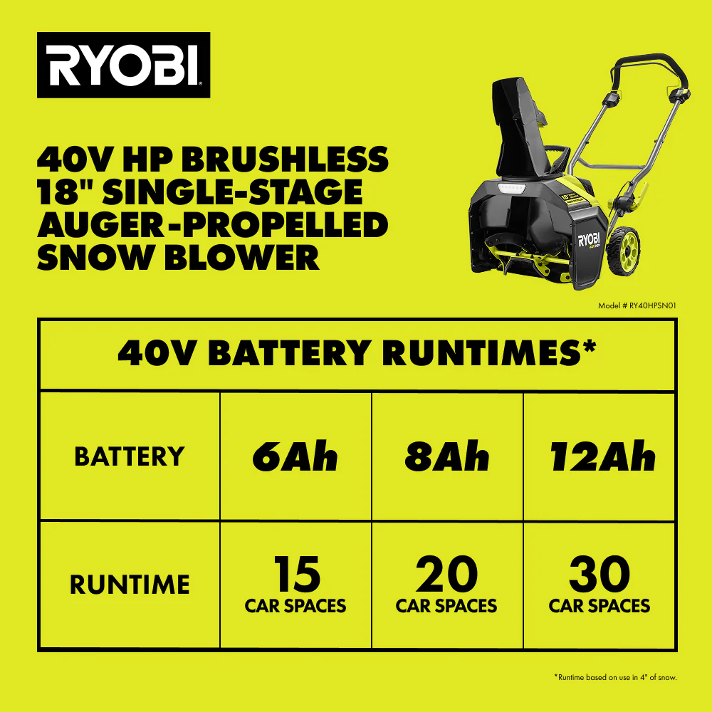 40V HP Brushless 18” Single-Stage Auger-Propelled Snow Blower - Image 10