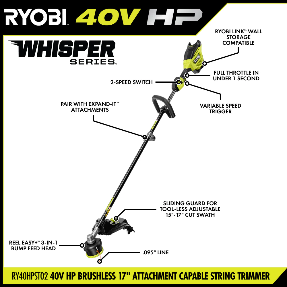 40V HP Brushless 17" Attachment Capable String Trimmer - Image 3